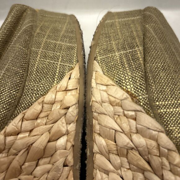 CL Laundry DATE NIGHT Platform Wedge Slip On Gold Shimmer Raffia Jute Bottom 7M - Picture 13 of 13